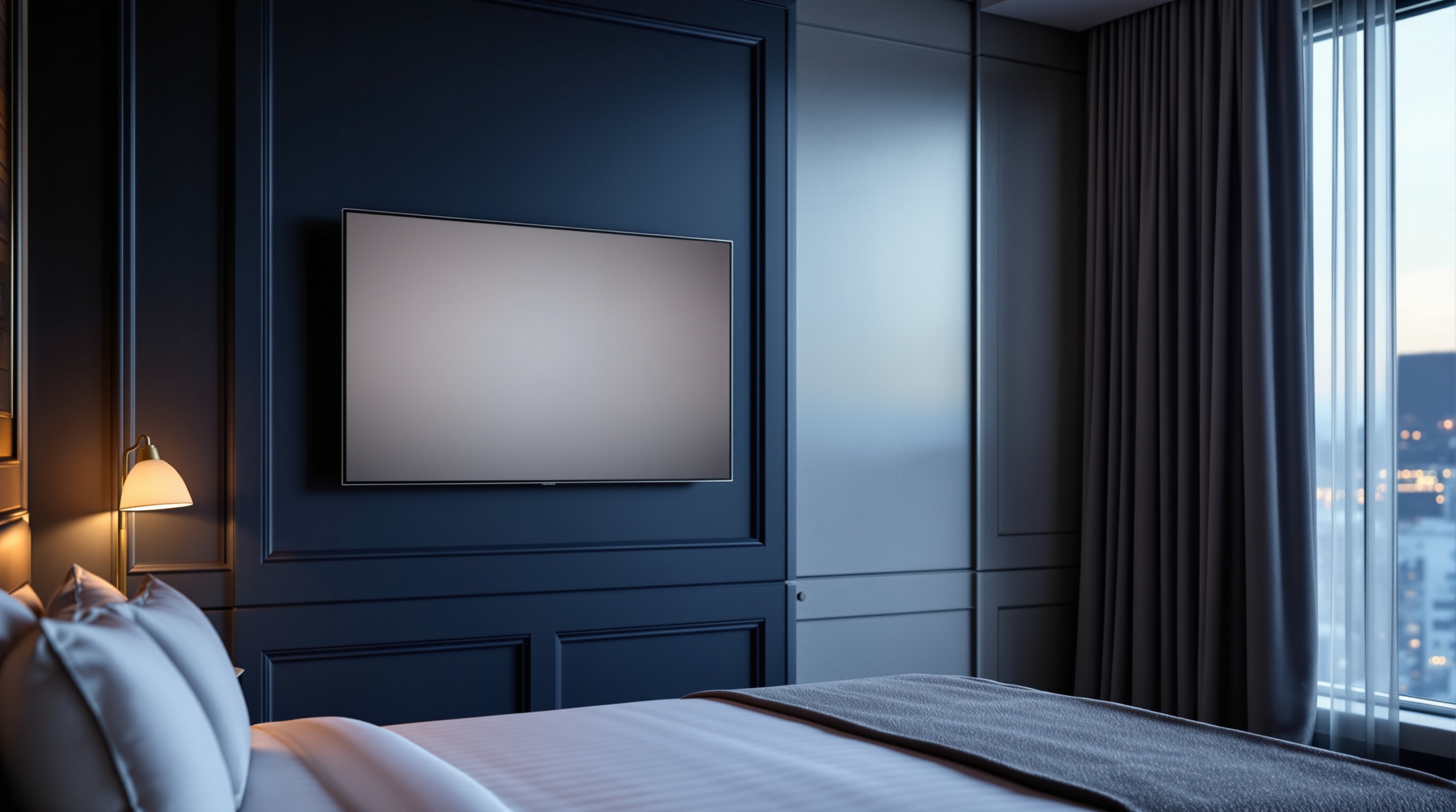Hotel room with a wall-mounted TV